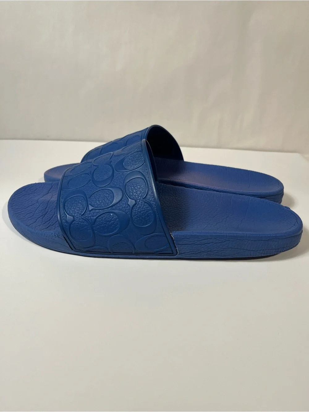 Coach Blue Signature Pool Slides C7092 Monogram Rubber Strap Men’s 12D